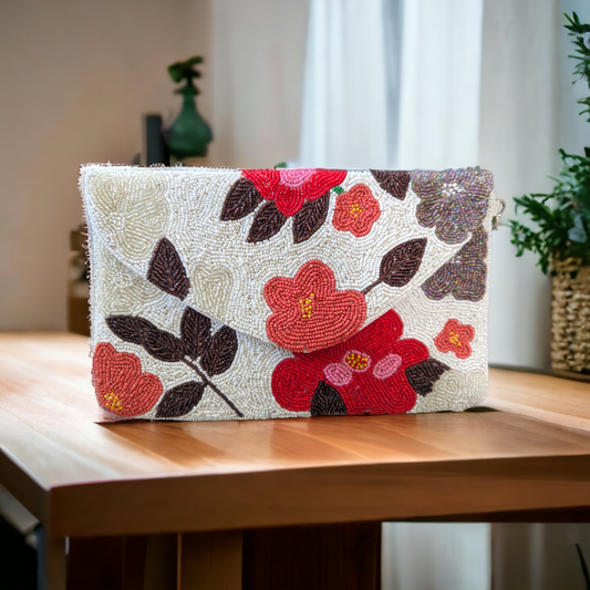 Hand Beaded Floral Clutch