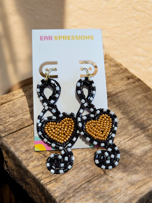 Luv of Music Gold and Black Earrings