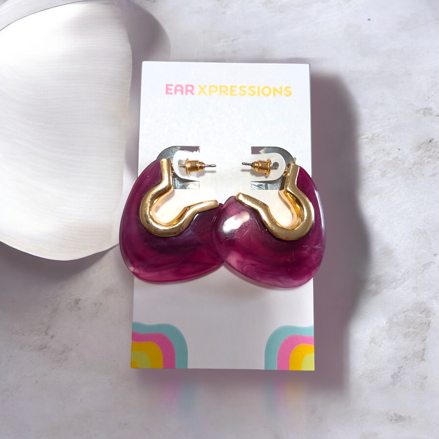 Purple and Gold Geometric Triangle Earrings