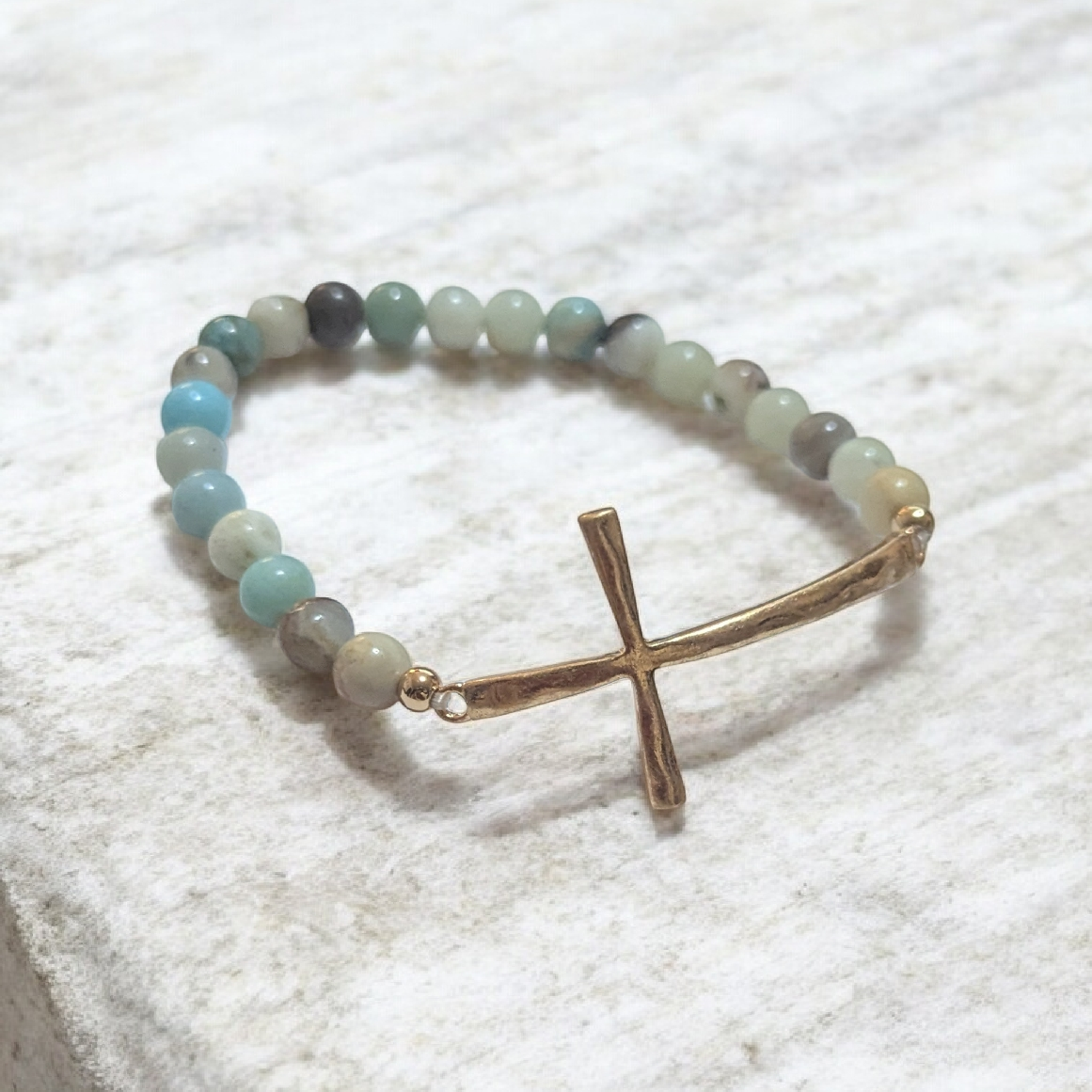 Minimal Beaded Cross Bracelet