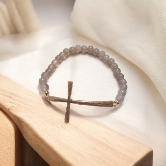 Minimal Beaded Cross Bracelet